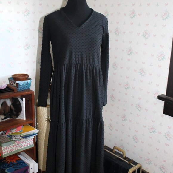 J. Crew Black Swiss Dot Tiered Midi Dress, XS - Picture 2 of 9